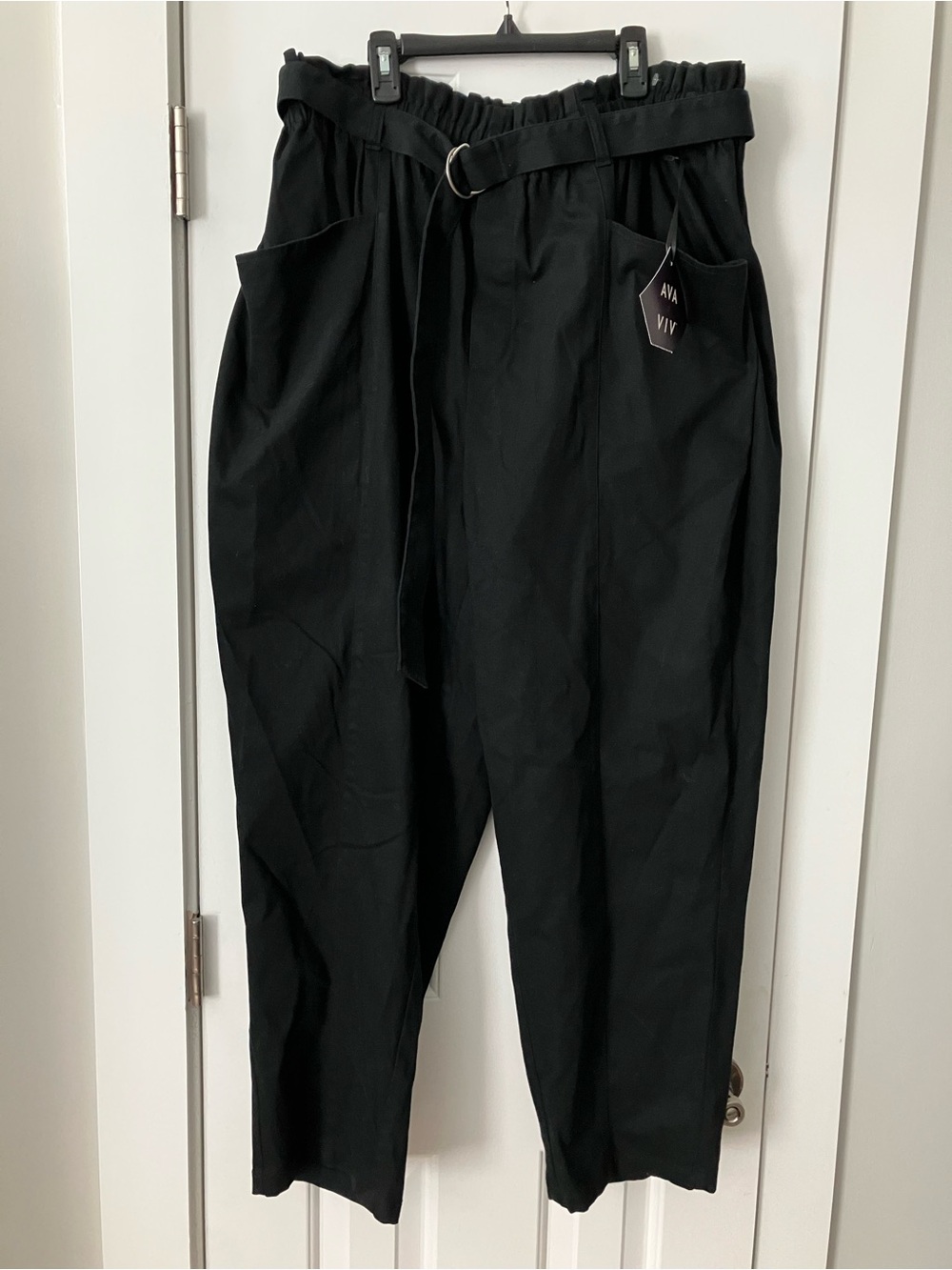 Ava & Viv Black Paperbag Waist Chinos with Belt